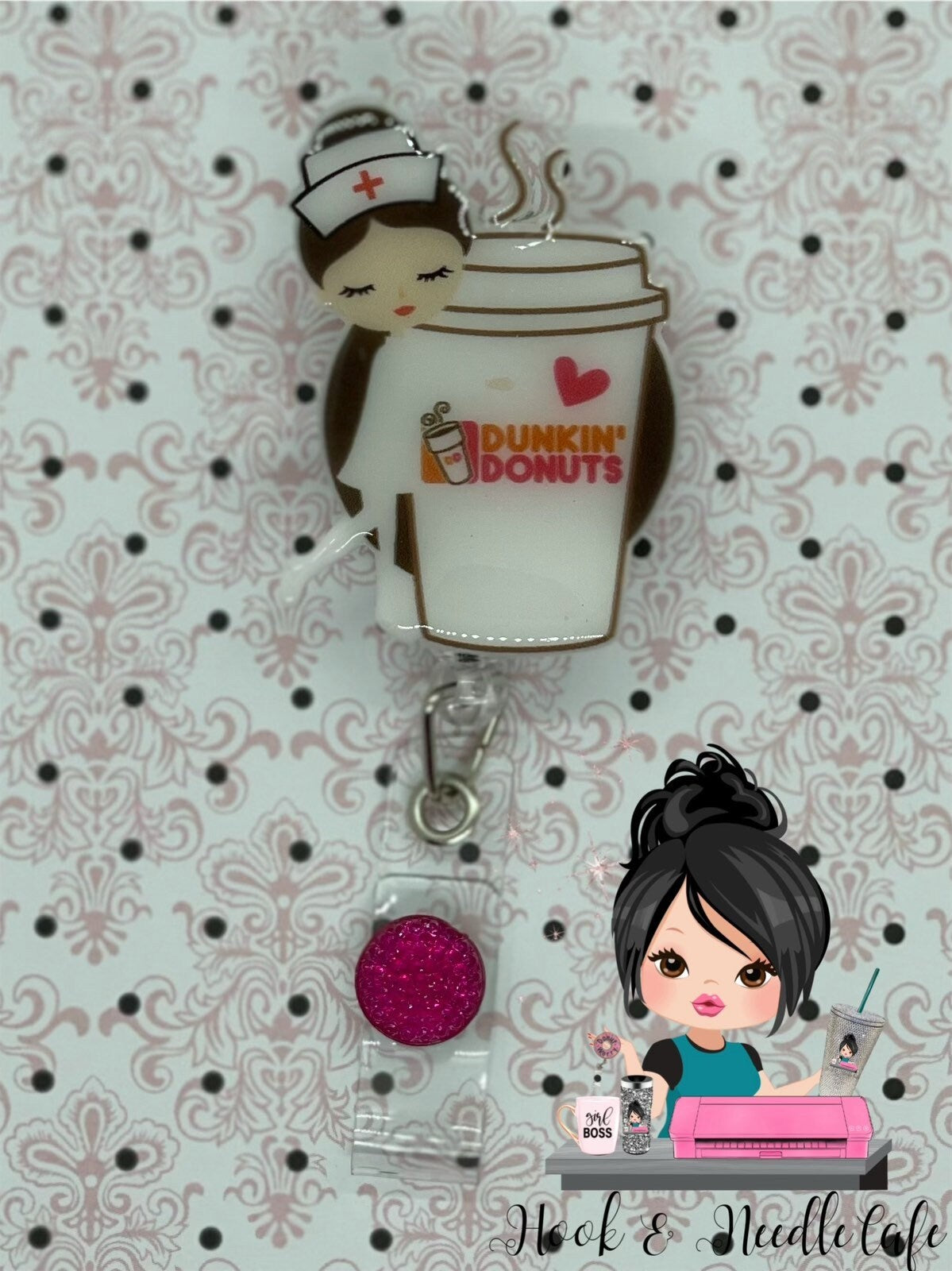 Coffee Lover-Badge Holder-Iced Coffee Lover-Nurse Fuel-Retractable Badge-Sloth Coffee Lover-Cute Badge Holder-Sloth-Coffee-Nursing Gift