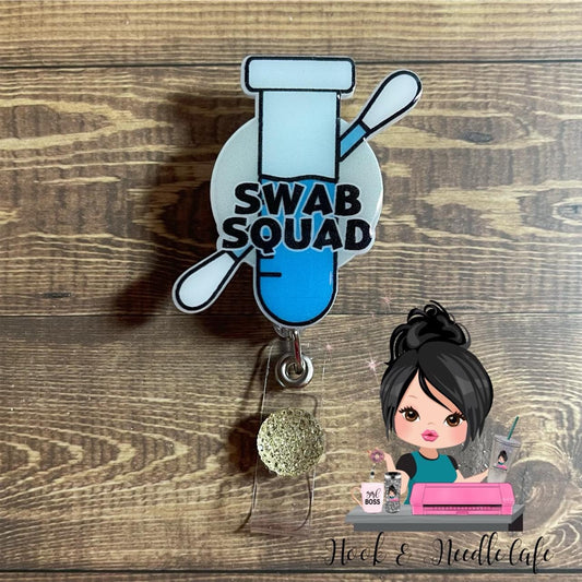Swab Squad Retractable Badge Reel Holder–Swab Badge Holder-Test-Testing Tube-Specimen-Lab Badge Reel-Badge Reel-Swab-Lab-Nurse-Lab Tech