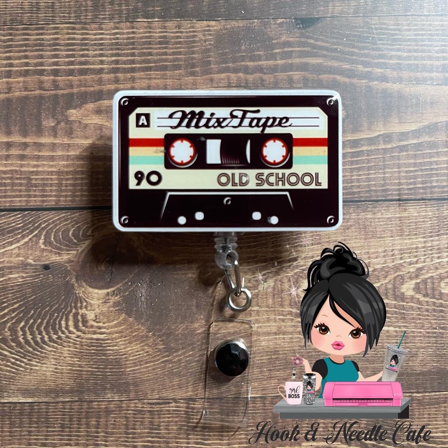 Cassette tape badge reel - mixed tape - the 90’s - old school - best o