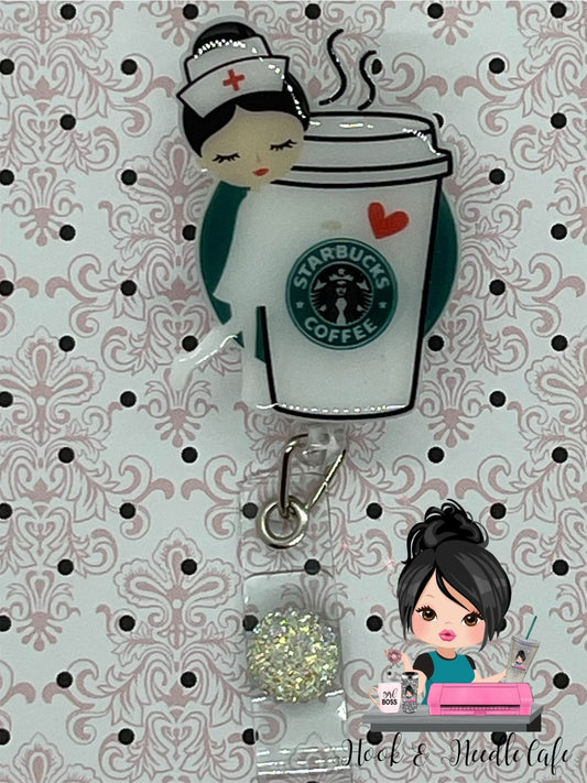 Coffee Lover-Badge Holder-Iced Coffee Lover-Nurse Fuel-Retractable Badge-Sloth Coffee Lover-Cute Badge Holder-Sloth-Coffee-Nursing Gift