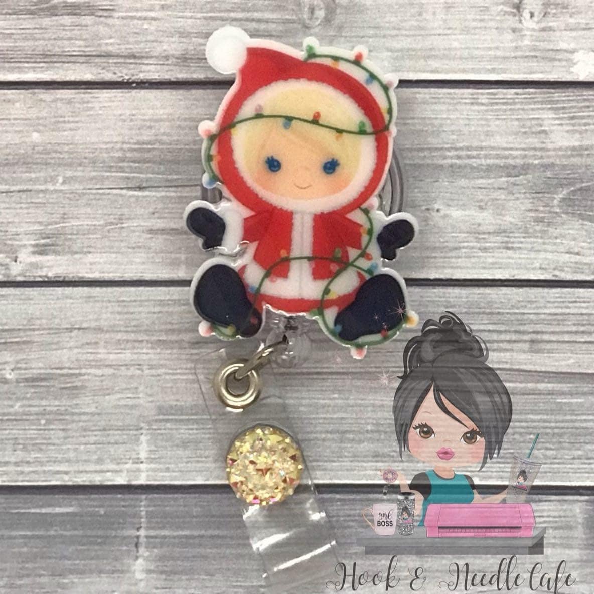 Cute Santa Girl-Christmas-Badge Holder-Holiday Badge Holder-Santa Girl-Santa Costume-Medical ID-Retractable-Christmas badge-Nursing gift