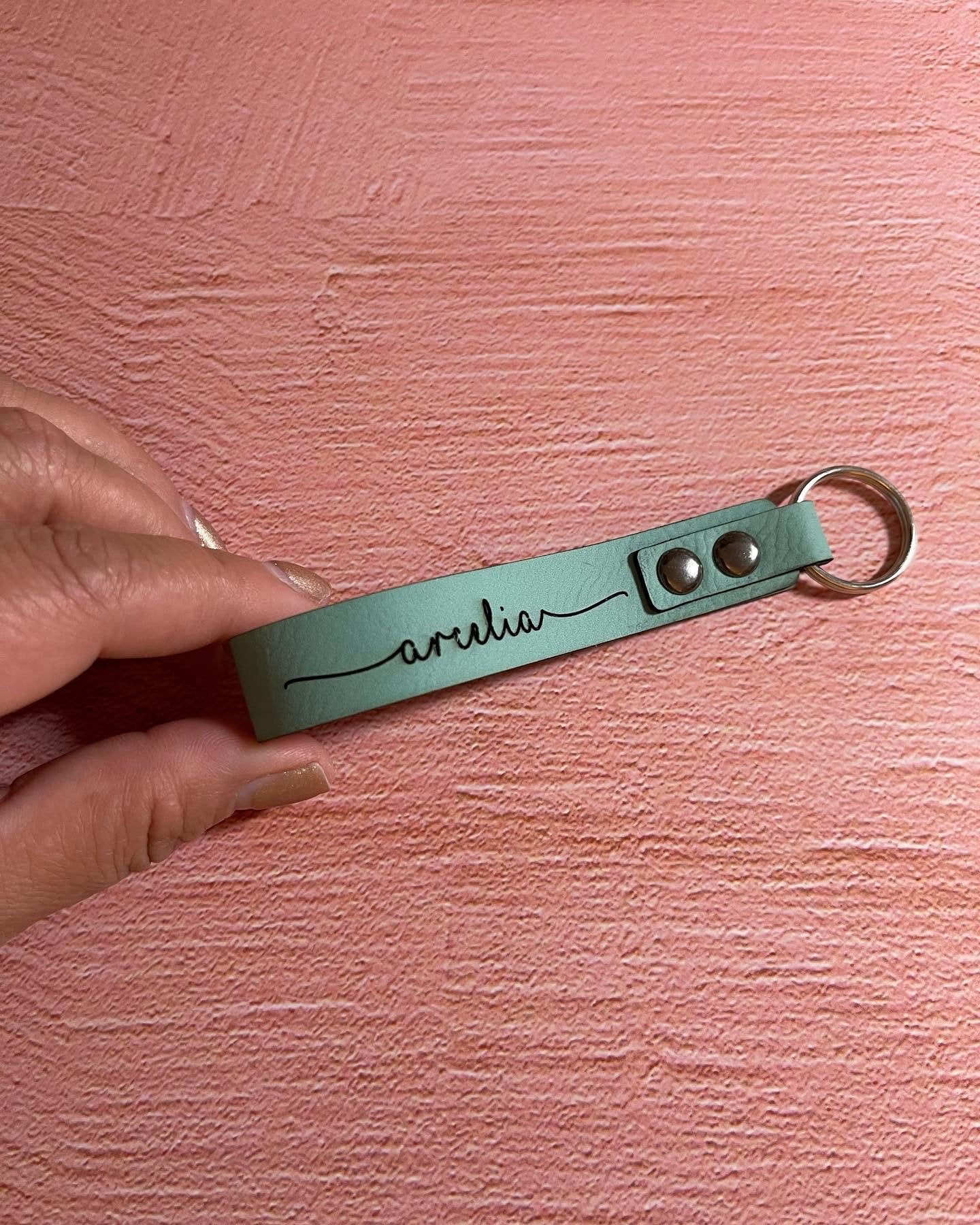 Engraved keychain key fob - leatherette