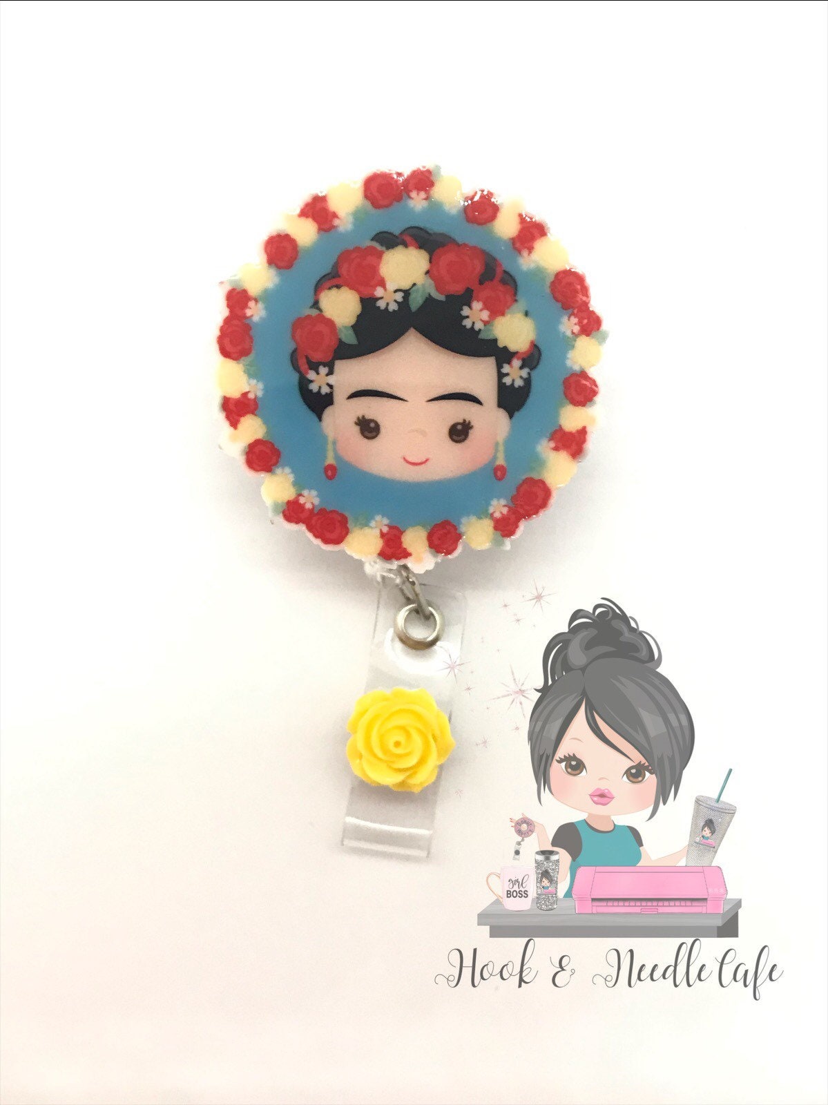 Frida Kahlo ID Badge Holder/Retractable Badge/Nurse/Cute Badge Holder/Belt Clip