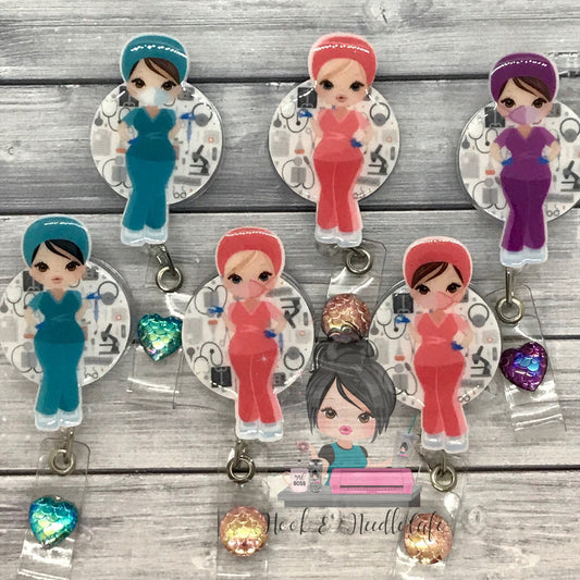 Nurse/Covid nurse/ Badge reel/ Retractable Badger Holder/Scrubs/Scrub Tech/Scrub Nurse/Surgeon/Female/Nurse Practitioner/Physician/Heathcare