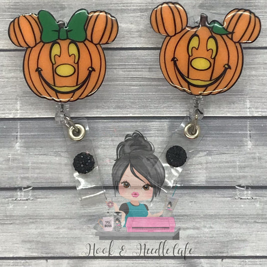 Mouse Jack O Lantern Badge Holder/Cute Badge Holder/Retractable Badge Holder/Halloween Badge Holder/Pumpkin Mouse Badge Holder/Cute Gift