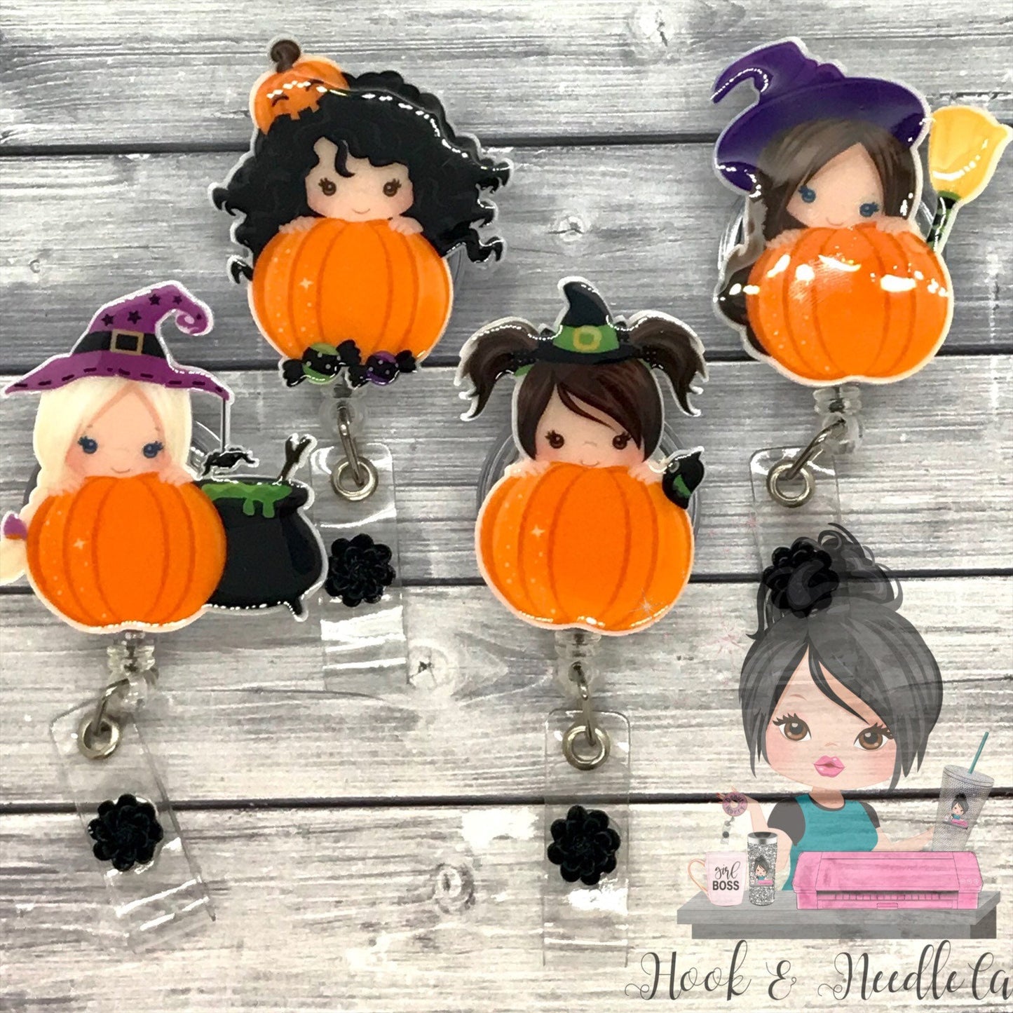 Halloween peek a boo! Little girls peeking out of a pumpkin badge holder!