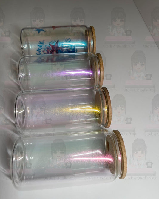 Iridescent glass can tumbler